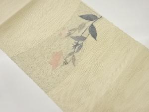 紗紬花葉模様織出し名古屋帯